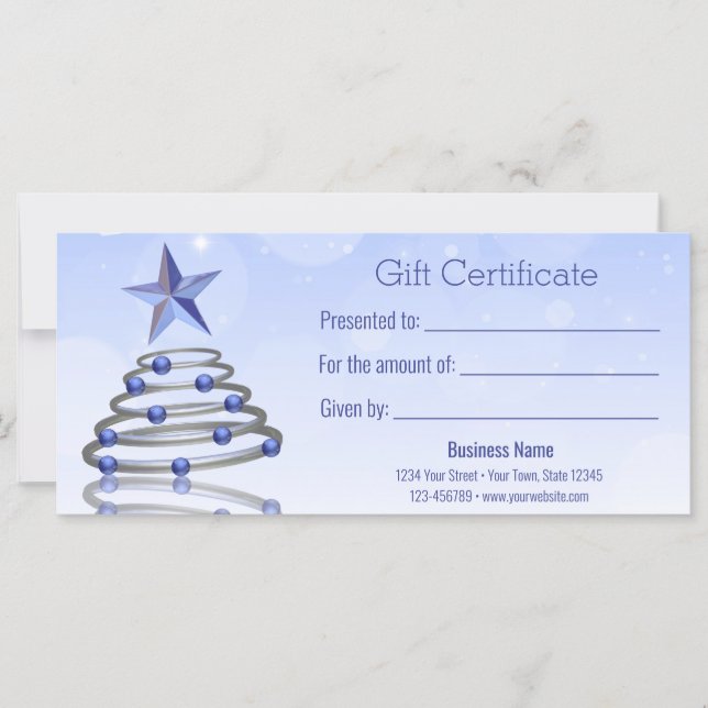 Modern 3D Chrome Christmas Tree Gift Certificate (Front)