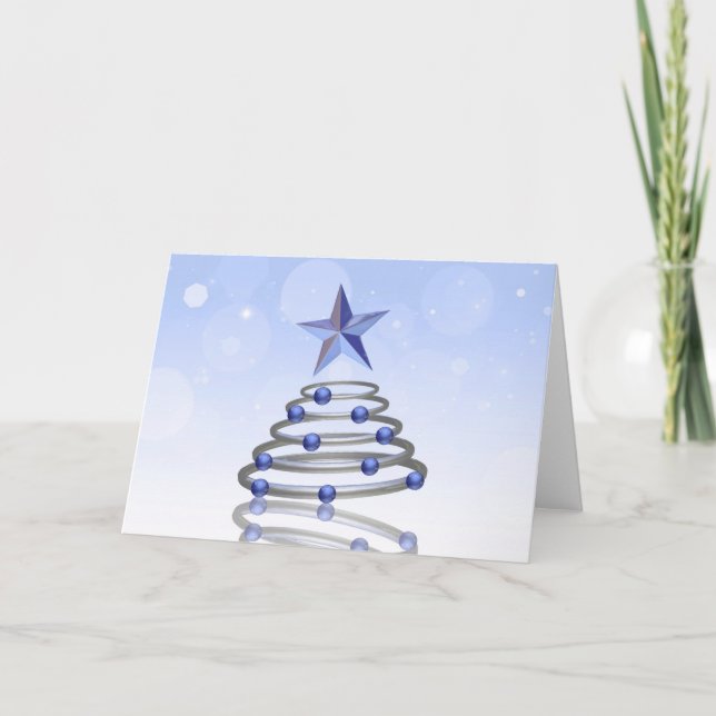 Modern 3D Chrome Christmas Tree Holiday Card (Front)
