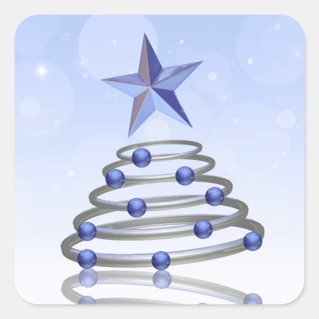 Modern 3D Chrome Christmas Tree Square Sticker (Front)