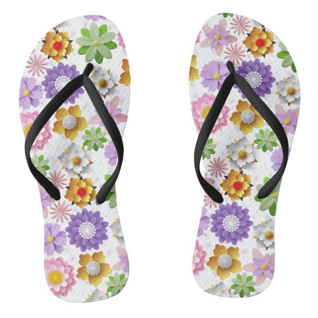 Modern 3D Colourful Floral Pattern 03x4 White BG Thongs (Footbed)