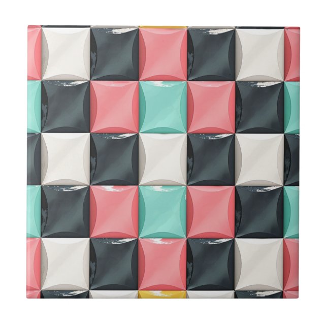 Modern 3D Curved Tile Pattern in Pastel & Charcoal (Front)
