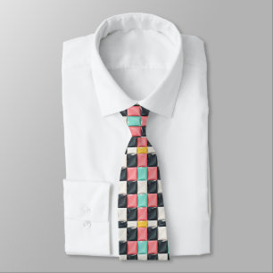 Modern 3D Curved Tile Pattern in Pastel & Charcoal Tie
