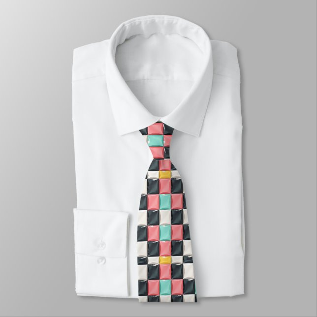 Modern 3D Curved Tile Pattern in Pastel & Charcoal Tie (Tied)