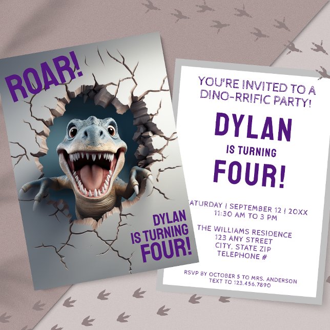 Modern 3D Dinosaur T-Rex Kids Birthday  Invitation (Creator Uploaded)