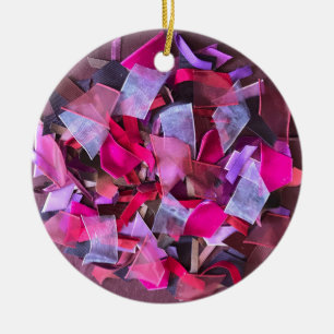 Modern 3D effect burgundy pink purple ribbons  Ceramic Ornament