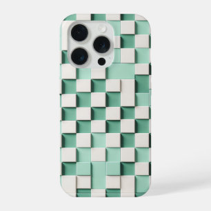 Modern 3D Geometric Cube Case - Mint Green & White