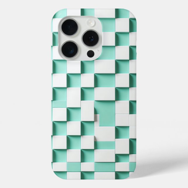 Modern 3D Geometric Cube Case - Mint Green & White (Back)