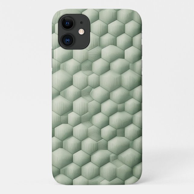 Modern 3D Geometric Hexagon Texture - Elegant Sage Case-Mate iPhone Case (Back)