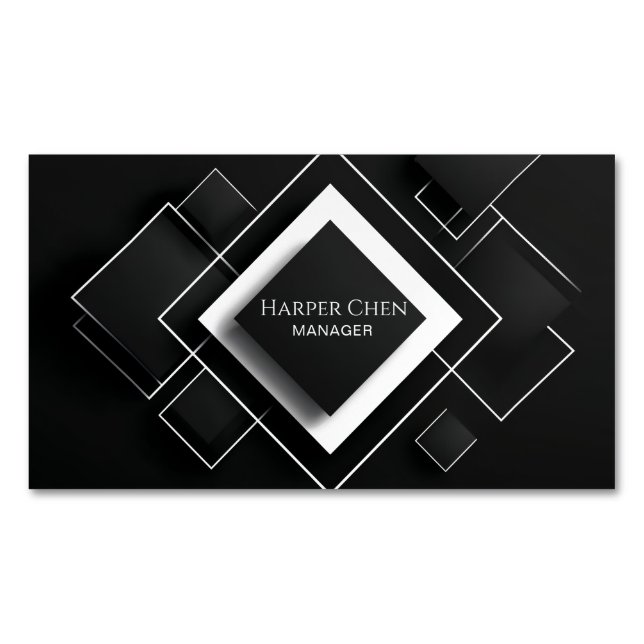 Modern 3D Geometric Layered Squares Magnetic Business Card (Front)