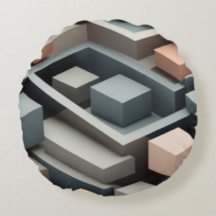 Modern 3D geometrical design Sleek  Round Cushion