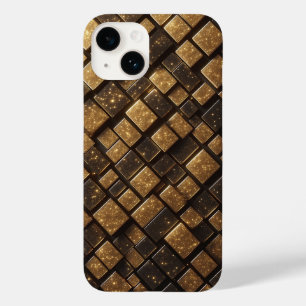 Modern 3D Golden Glitter Blocks Geometric Luxury P Case-Mate iPhone 14 Case