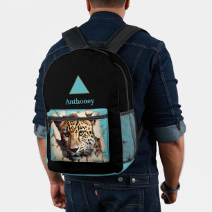 Modern 3D Leopard Customizable Name Printed Backpack