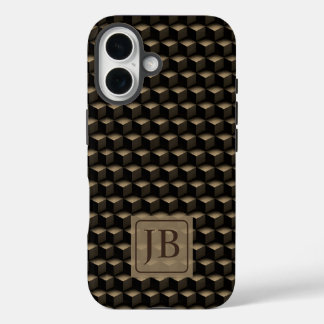 Modern 3D Monogram, Geometric Bronze Pattern iPhone 16 Case