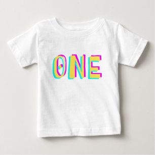 Modern 3D One Yellow First Birthday Baby T-Shirt