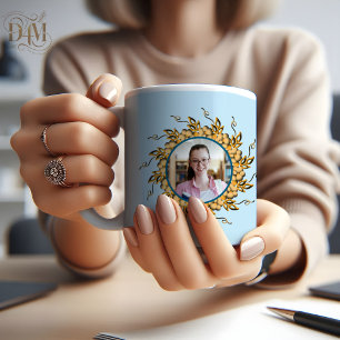 Modern 3D Orange Blush Floral Mandala Doodle Photo Coffee Mug