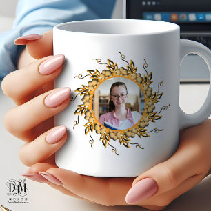Modern 3D Orange Blush Floral Mandala Doodle Photo Coffee Mug