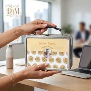 Modern 3D Orange Blush Floral Mandala Doodle Photo Metal Lunch Box