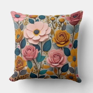 Modern 3D papercut flowers Cushion