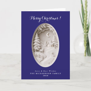 Modern 3D papercut navy blue Christmas Card