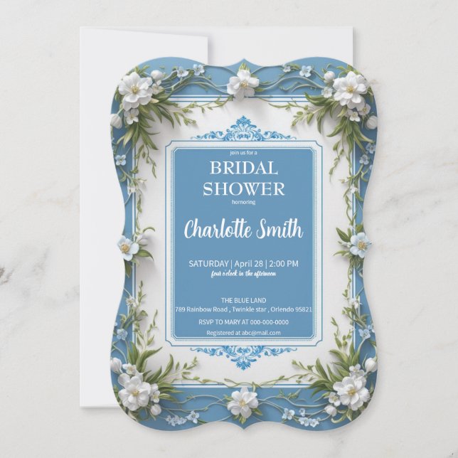 Modern 3D Porcelain chinoiserie bridal shower Save The Date (Front)