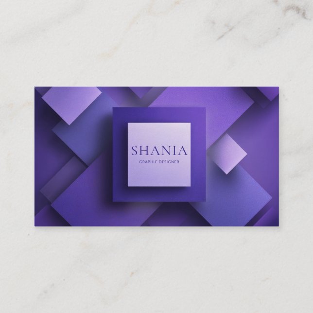 Modern 3D Textured Geometric Purple Business Card (Front)