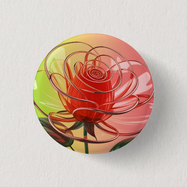 Modern 3D Translucent Glass Rose  3 Cm Round Badge (Front)