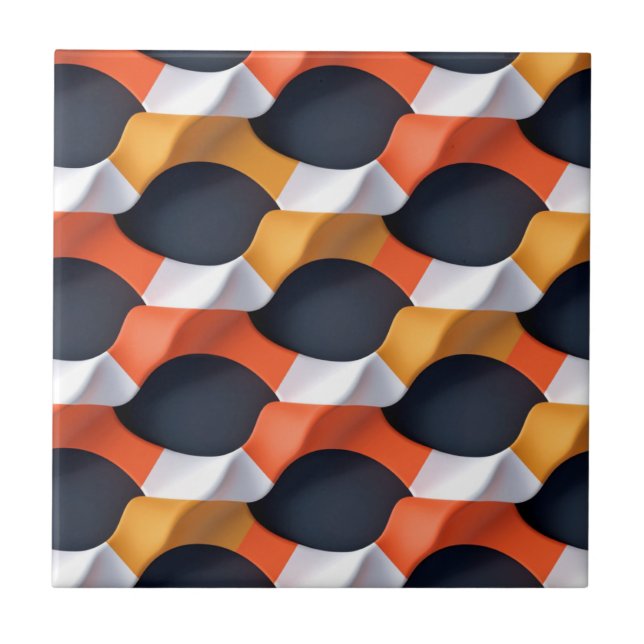 Modern 3D Wave Geometric Pattern in Bold Colours Ceramic Tile (Front)