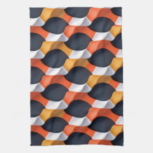 Modern 3D Wave Geometric Pattern in Bold Colours Tea Towel
