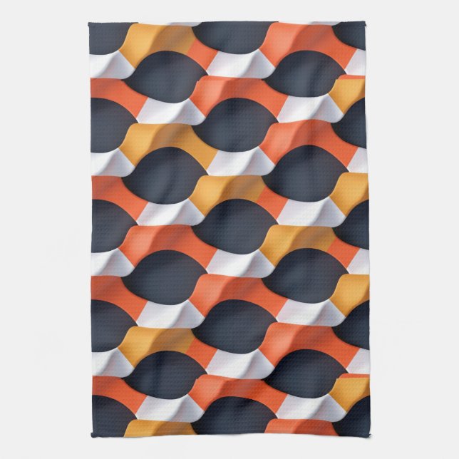 Modern 3D Wave Geometric Pattern in Bold Colours Tea Towel (Vertical)