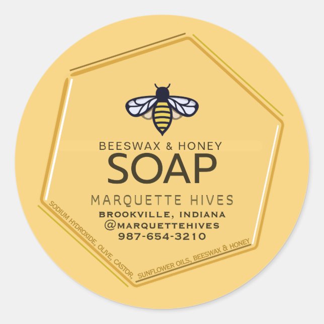 Modern 3D Yellow Hexagon Stylised Bee Soap Classic Round Sticker (Front)