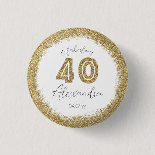 Modern 40 and Fabulous Gold Gitter Personalised 3 Cm Round Badge