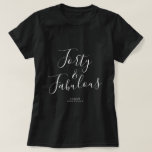 Modern 40 Fabulous Custom Name 40th Birthday Gift T-Shirt<br><div class="desc">Celebrate turning 40 in style with this modern black and white custom name 40th birthday t-shirt with the text forty and fabulous in white elegant script. Simply add your name to this 40th birthday celebration t-shirt. Perfect birthday gift for a modern, stylish and elegant 40 year old. Exclusively designed for...</div>