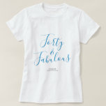 Modern 40 Fabulous Custom Name 40th Birthday Gift T-Shirt<br><div class="desc">Celebrate turning 40 in style with this modern black and white custom name 40th birthday t-shirt with the text forty and fabulous in blue elegant script. Simply add your name to this 40th birthday celebration t-shirt. Perfect birthday gift for a modern, stylish and elegant 40 year old. Exclusively designed for...</div>