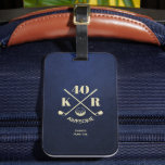 Modern 40th 50th Birthday Father's day Golf Dad Luggage Tag<br><div class="desc">Swing into a modern celebration with our customisable Modern 40th, 50th, or 60th Birthday Golf luggage tag Monogram on the blue leather background. Personalise the age number or year, monogram initials, and keep or replace the word "Awesome" to create a unique keepsake. Whether he's turning 40, 50, or 60, 70-99,...</div>