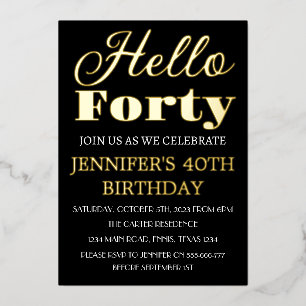 Modern 40th Birthday Black Gold Foil QR Code Forty