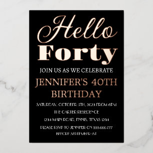 Modern 40th Birthday Black Rose Gold Foil QR Code