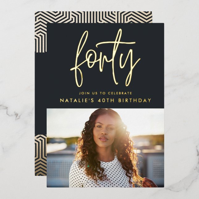 Modern 40th birthday foil stylish elegant script (Front/Back)