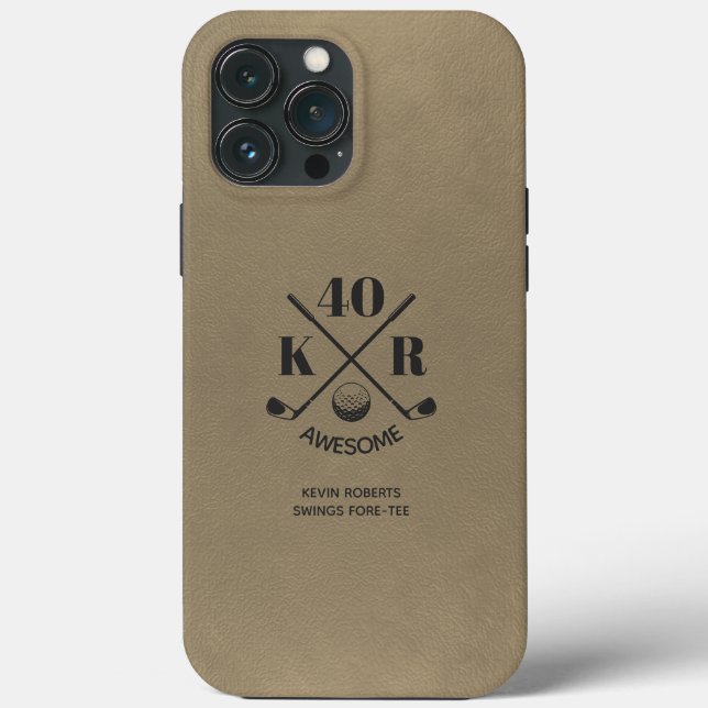 Modern 40th Birthday Golf 50 60th Monogram Beige Case-Mate iPhone Case (Back)
