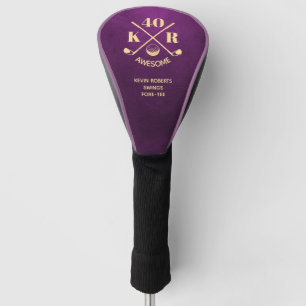 Modern 40th Birthday Golf 50th 60 Monogram Violet Head Cover