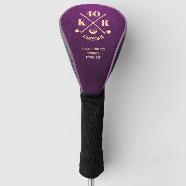 Modern 40th Birthday Golf 50th 60 Monogram Violet Head Cover (Front)