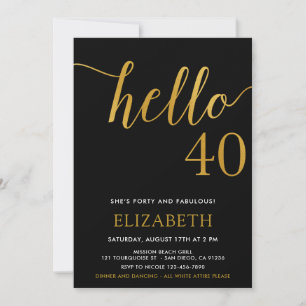 Modern 40th birthday HELLO 40 Adult Birthday Invitation