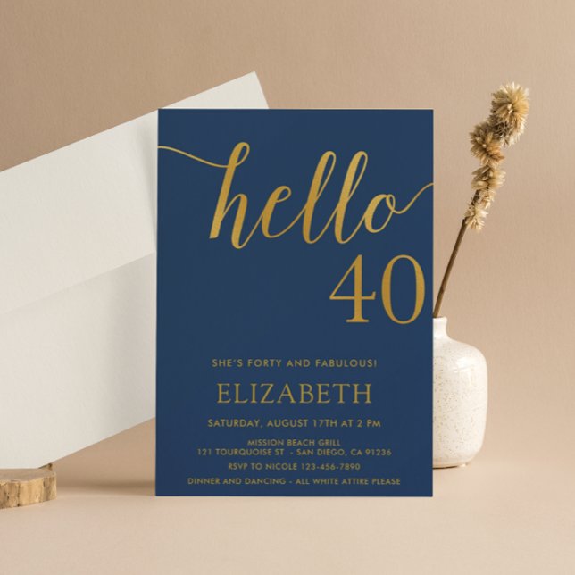 Modern 40th birthday HELLO 40 Adult Birthday Invitation (Creator Uploaded)