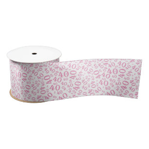 Modern 40th Birthday Number Pattern Pink/White Satin Ribbon