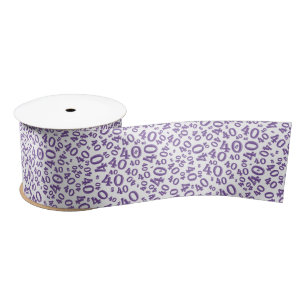 Modern 40th Birthday Number Pattern Purple/White  Satin Ribbon