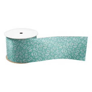 Modern 40th Birthday Number Pattern Teal/White Satin Ribbon