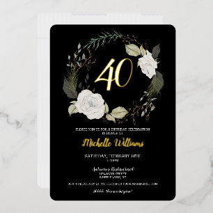 Modern 40th Birthday Party Floral Wreath Gold