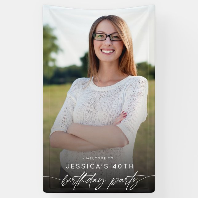 Modern 40th Birthday Party Photo Script Typography Banner (Vertical)