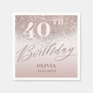 Modern 40th Birthday Party Rose Gold Glitter Napkin