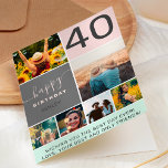 Modern 40th birthday pink 6 photo collage grid card<br><div class="desc">Modern simple 40th birthday pink 6 photo collage grid with pastel blush pink and grey editable colours and modern typography.</div>