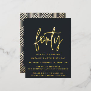 Modern 40th birthday simple stylish elegant foil holiday postcard